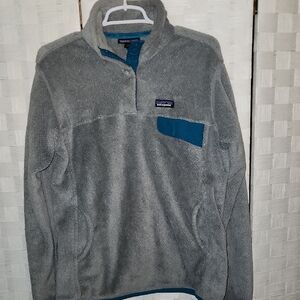 Patagonia Womens Re-Tool Snap-T Pullover Textured Fleece Gray and Teal SZ L